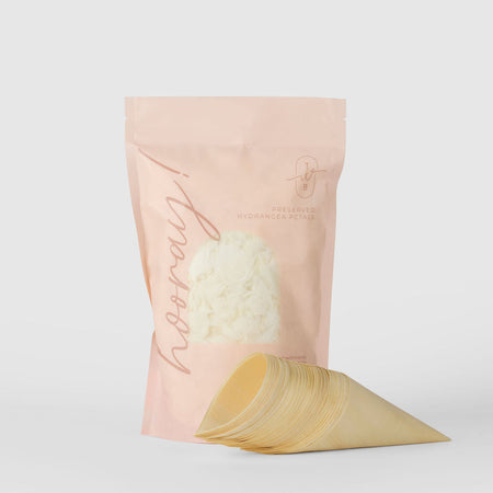 white| Hydrangea Flower Petal Confetti Bundle - Petals + Cones
