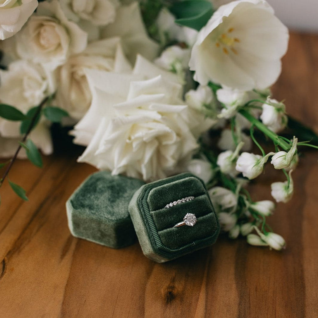 Luxe Velvet Ring Box - Olive - The Whole Bride