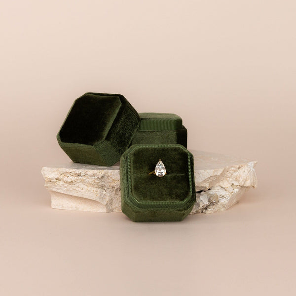Luxe Velvet Ring Box - Olive - The Whole Bride