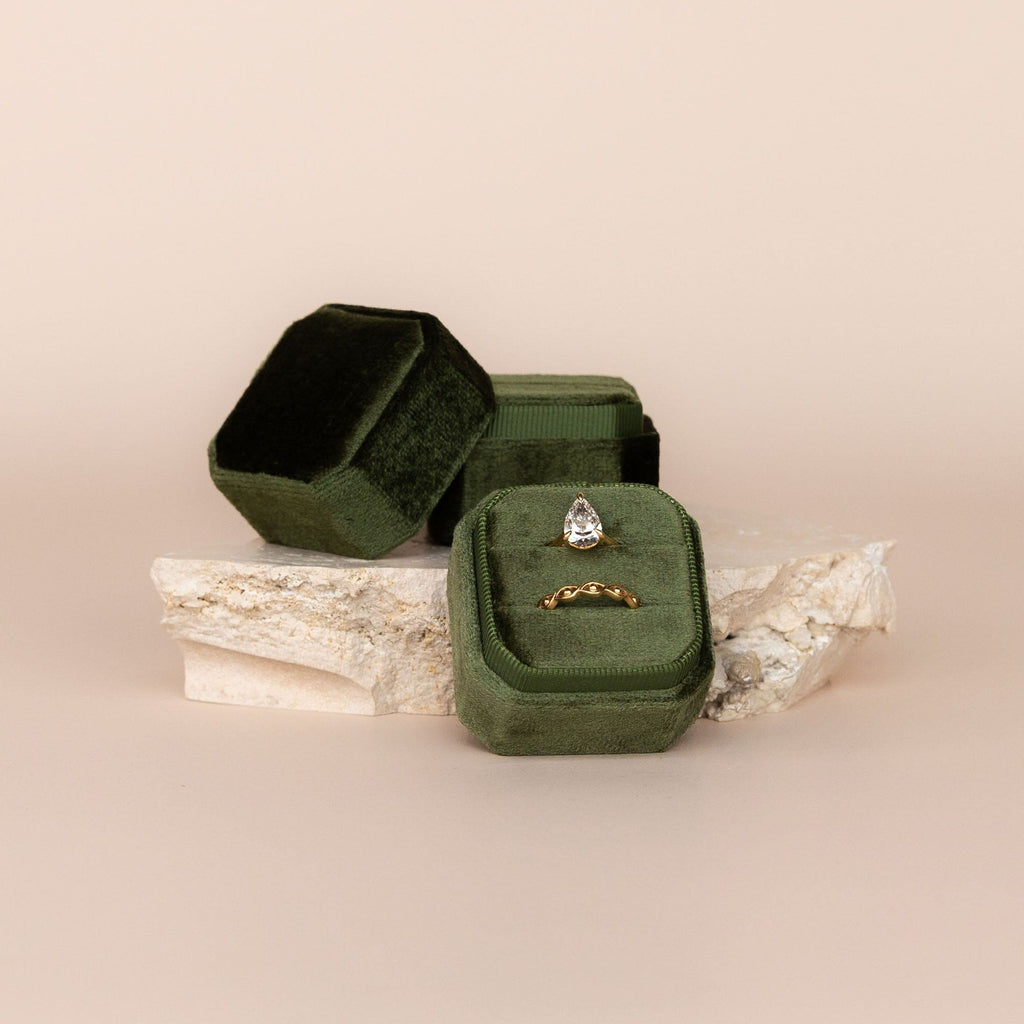 Luxe Velvet Ring Box - Olive - The Whole Bride