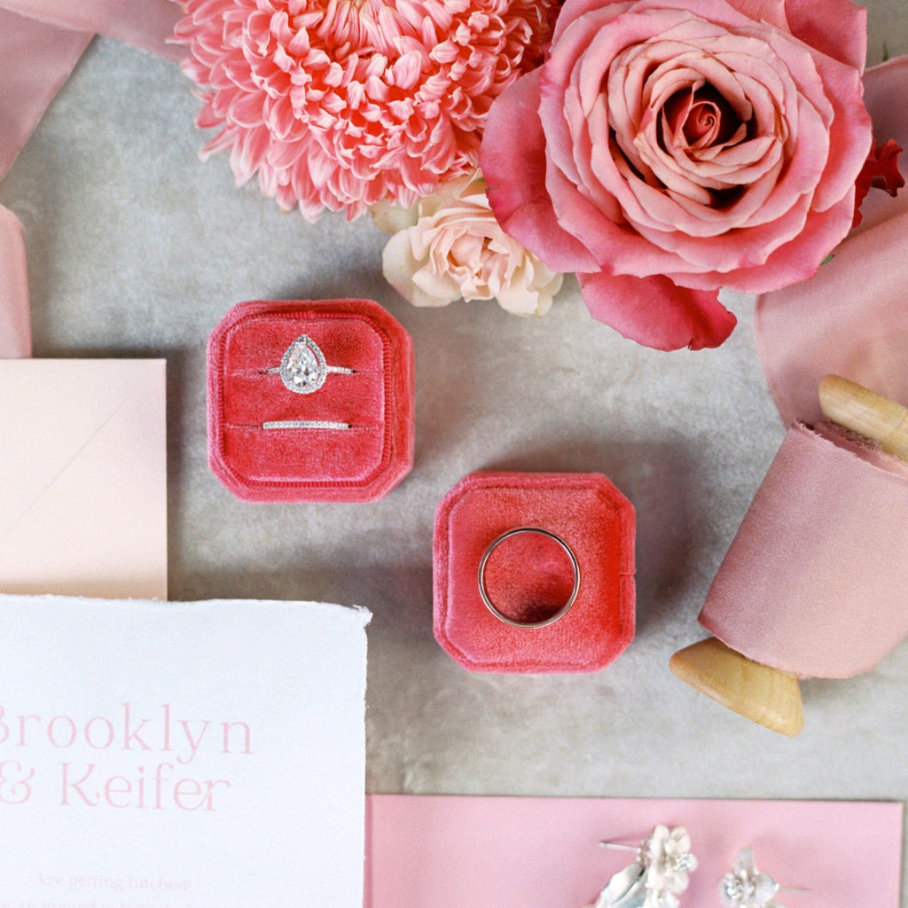 Luxe Velvet Ring Box - Watermelon - The Whole Bride