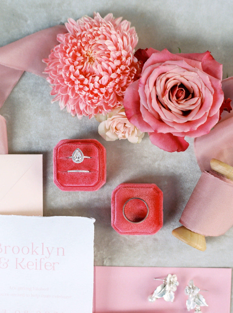 Luxe Velvet Ring Box - Watermelon - The Whole Bride