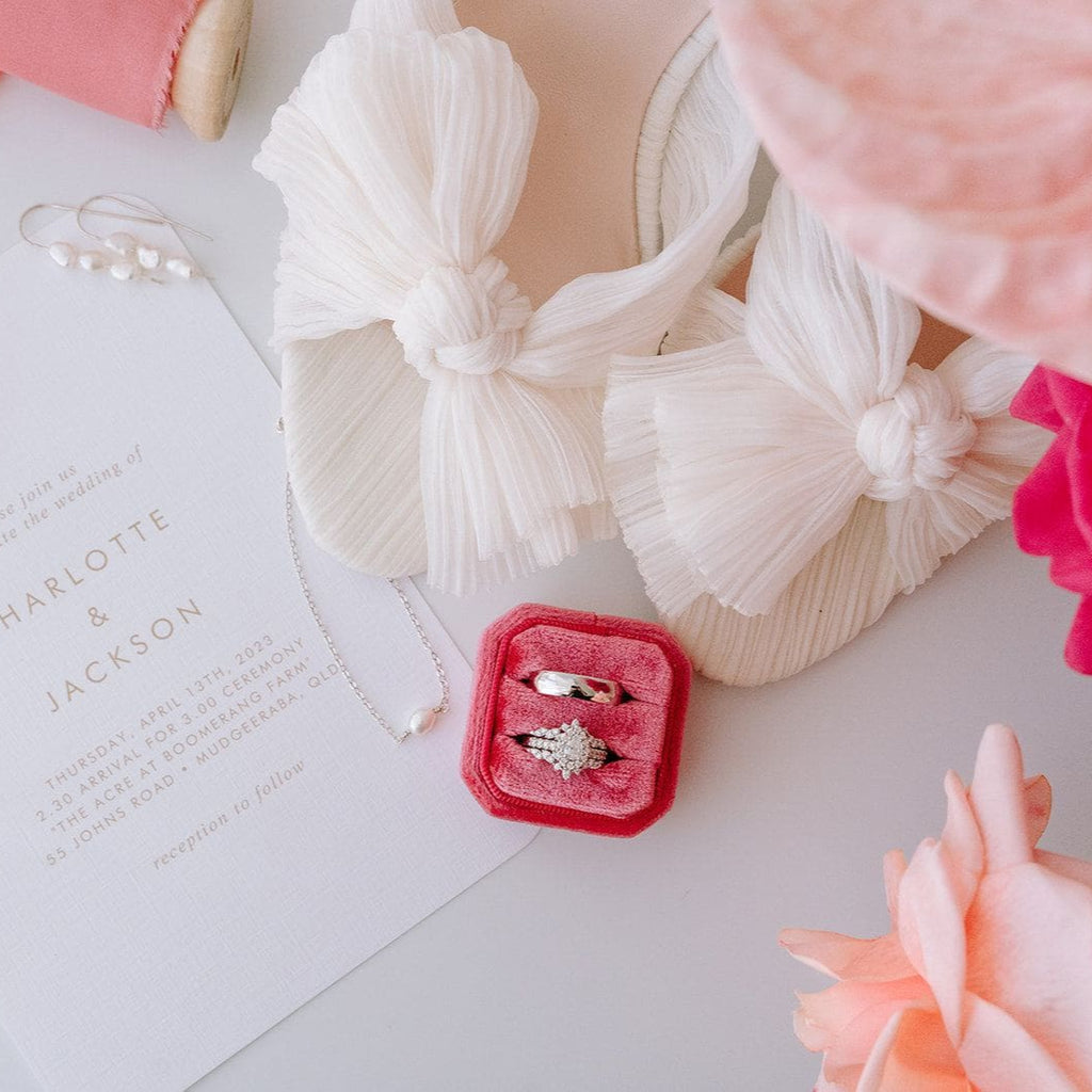 Luxe Velvet Ring Box - Watermelon - The Whole Bride