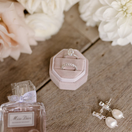 Octagonal Velvet Ring Box - Pink Salt | The Whole Bride 