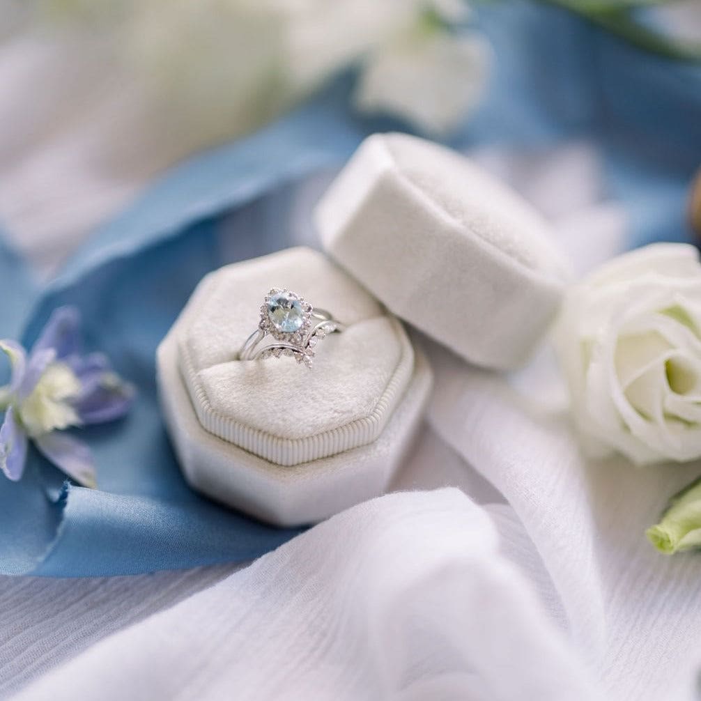 Octagonal Velvet Ring Box - Cloud - The Whole Bride