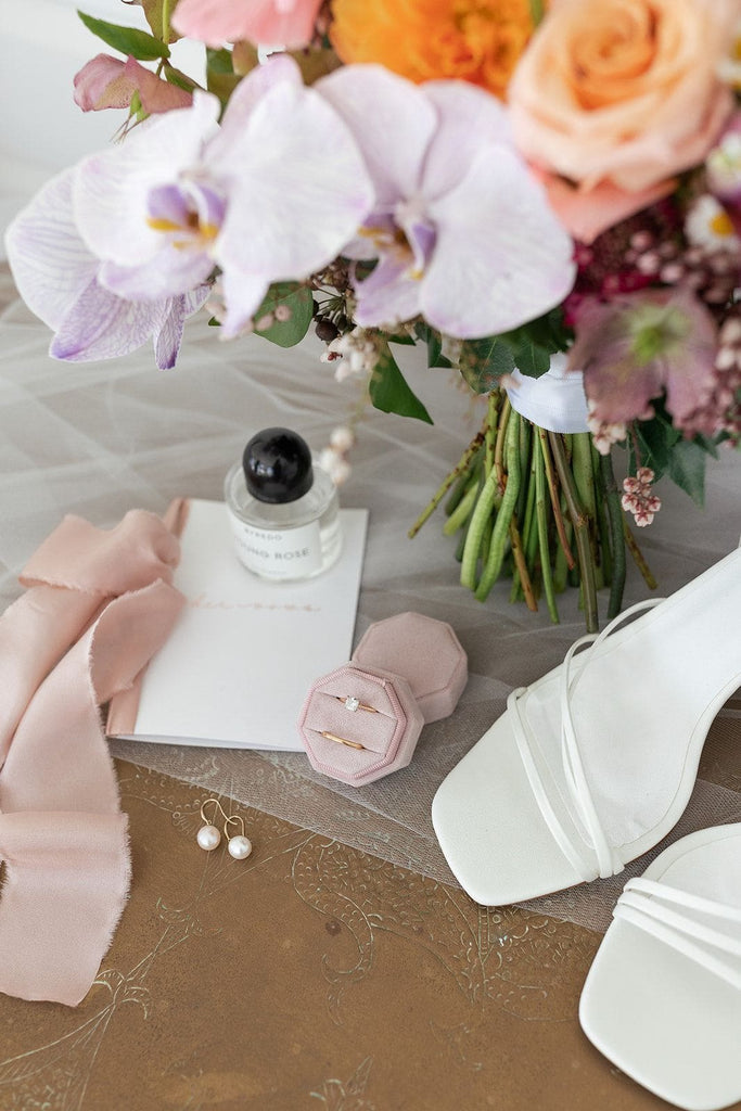 Octagonal Velvet Ring Box - Pink Salt - The Whole Bride