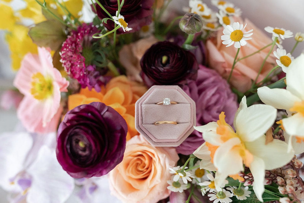 Octagonal Velvet Ring Box - Pink Salt - The Whole Bride