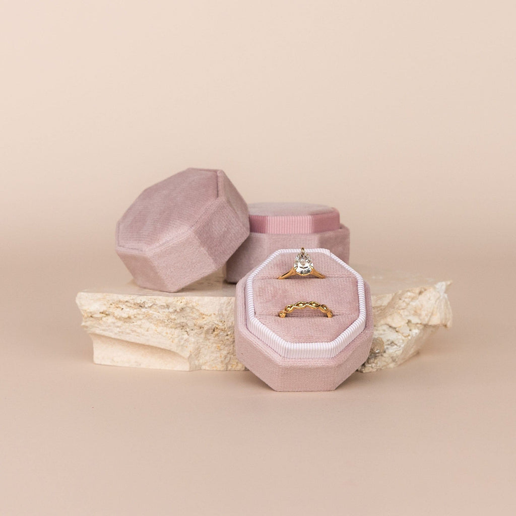 Octagonal Velvet Ring Box - Pink Salt - The Whole Bride