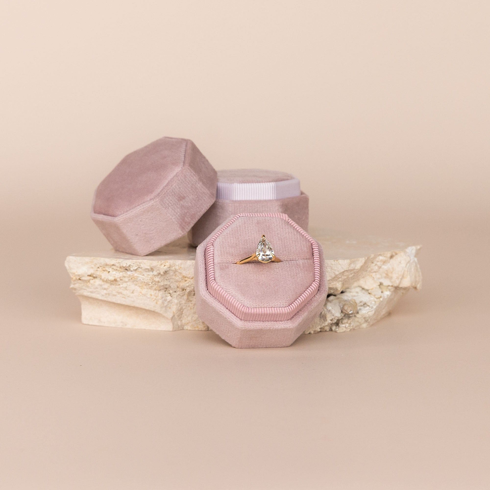 Octagonal Velvet Ring Box Pink Salt The Whole Bride