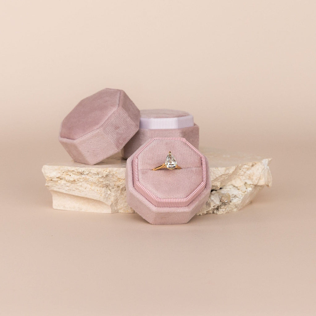 Octagonal Velvet Ring Box - Pink Salt - The Whole Bride