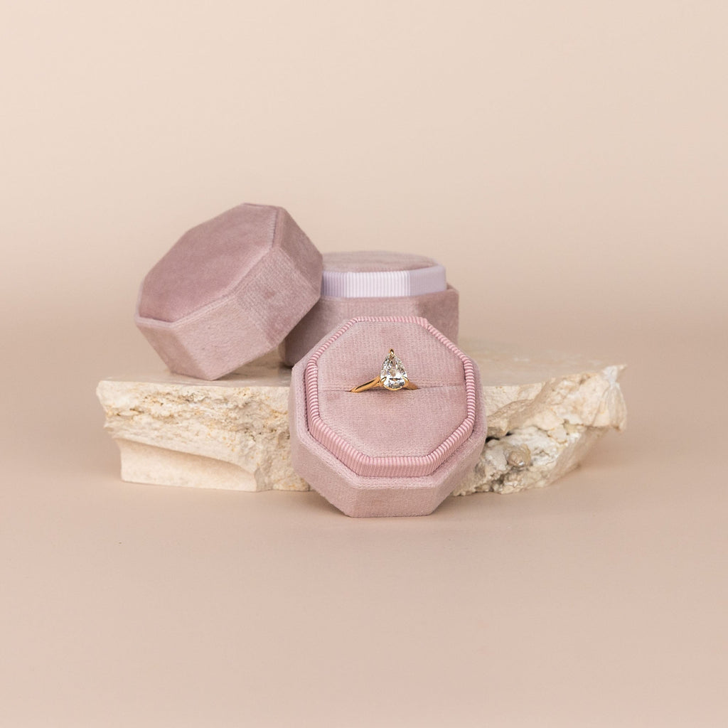 Octagonal Velvet Ring Box - Pink Salt - The Whole Bride