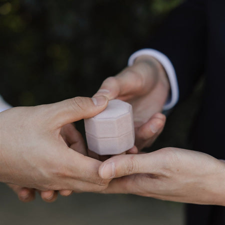 Octagonal Velvet Ring Box - Pink Salt | The Whole Bride 